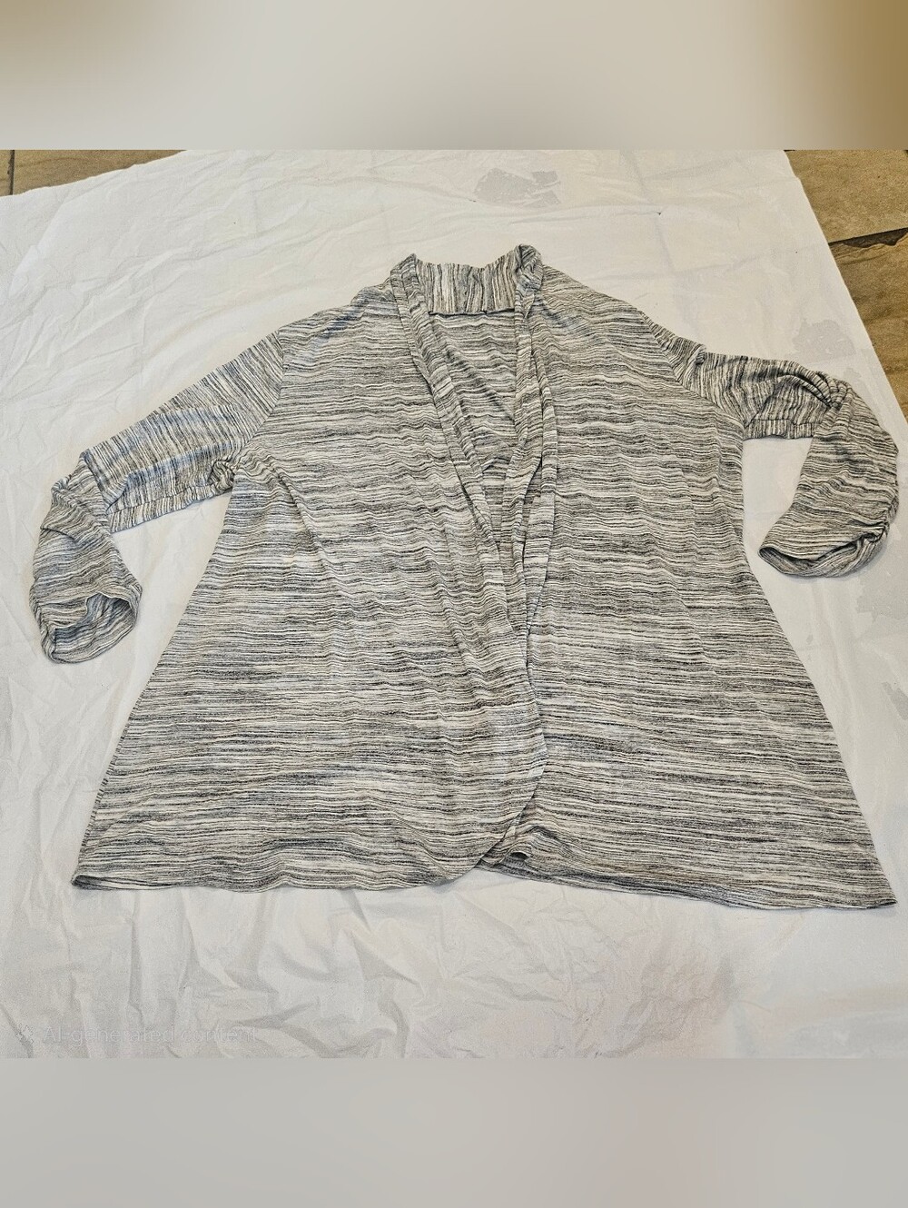 Apt. 9 Women's XL Open Front Cardigan Space Dye Gray Ruched Sleeve Lightweight